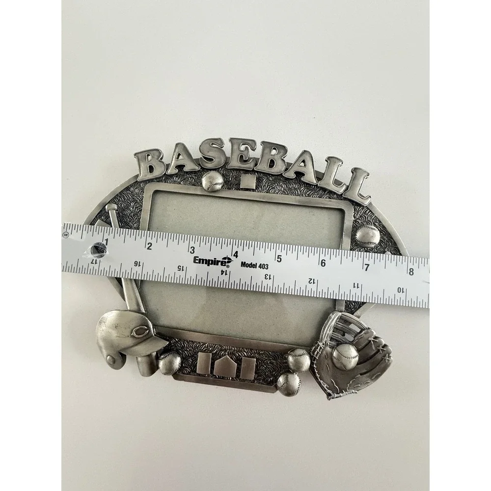 Vintage Baseball Pewter Style Picture Frame‎ Sports Theme 3D Mitt Bat Helmet